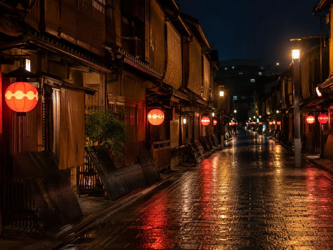 A guide leading visitors through the geisha district